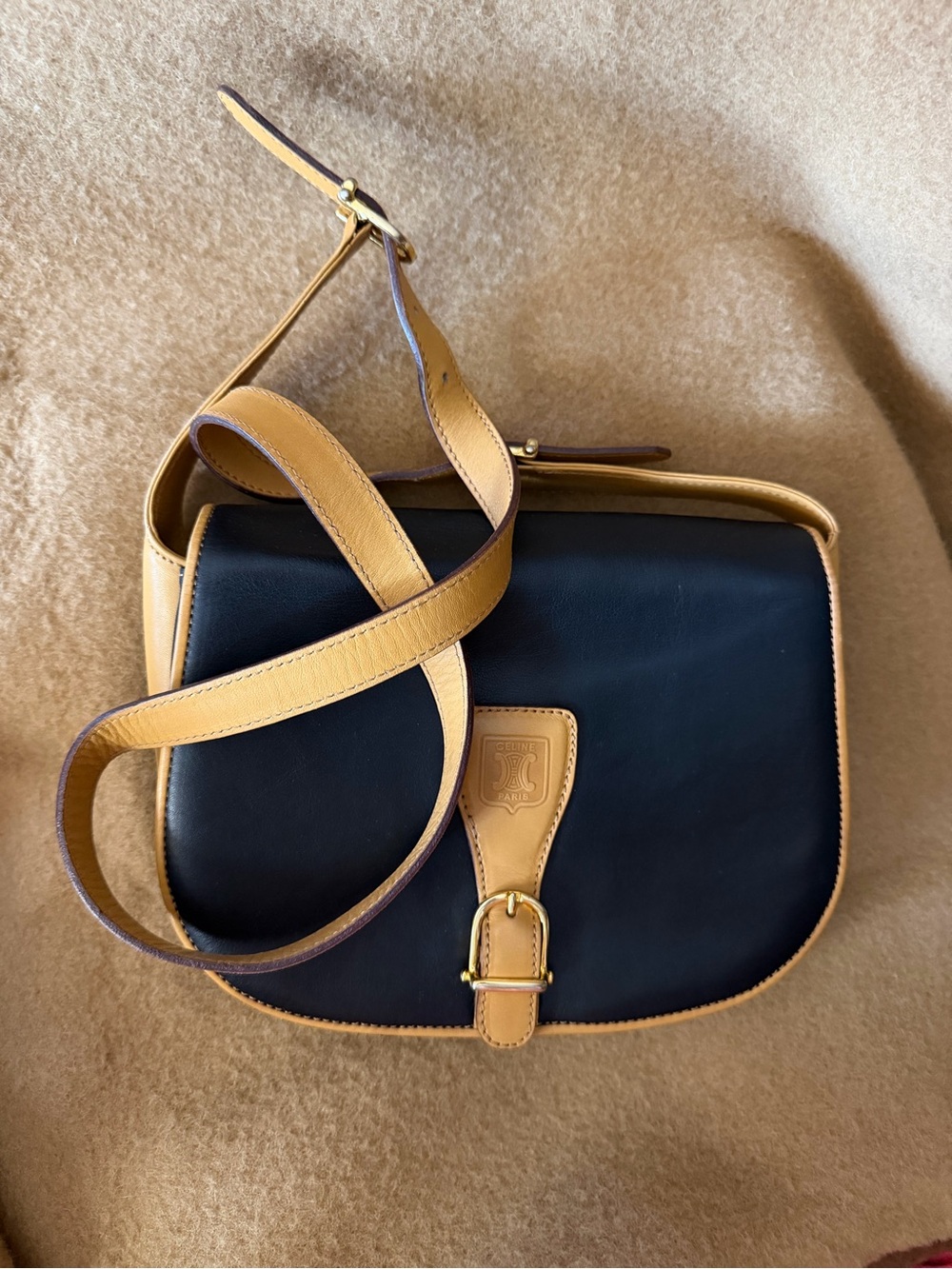 Celine Black and Tan Leather Saddle Crossbody